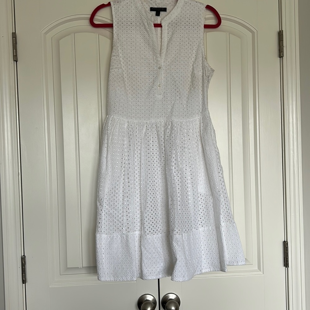 White Eyelet Pleated dress w/ lining and pockets